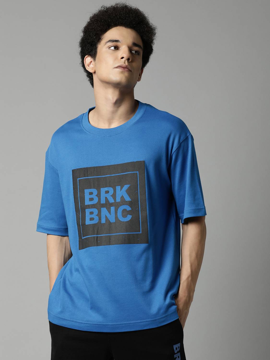 BREAKBOUNCE Printed, Typography Men Round Neck Blue T-Shirt