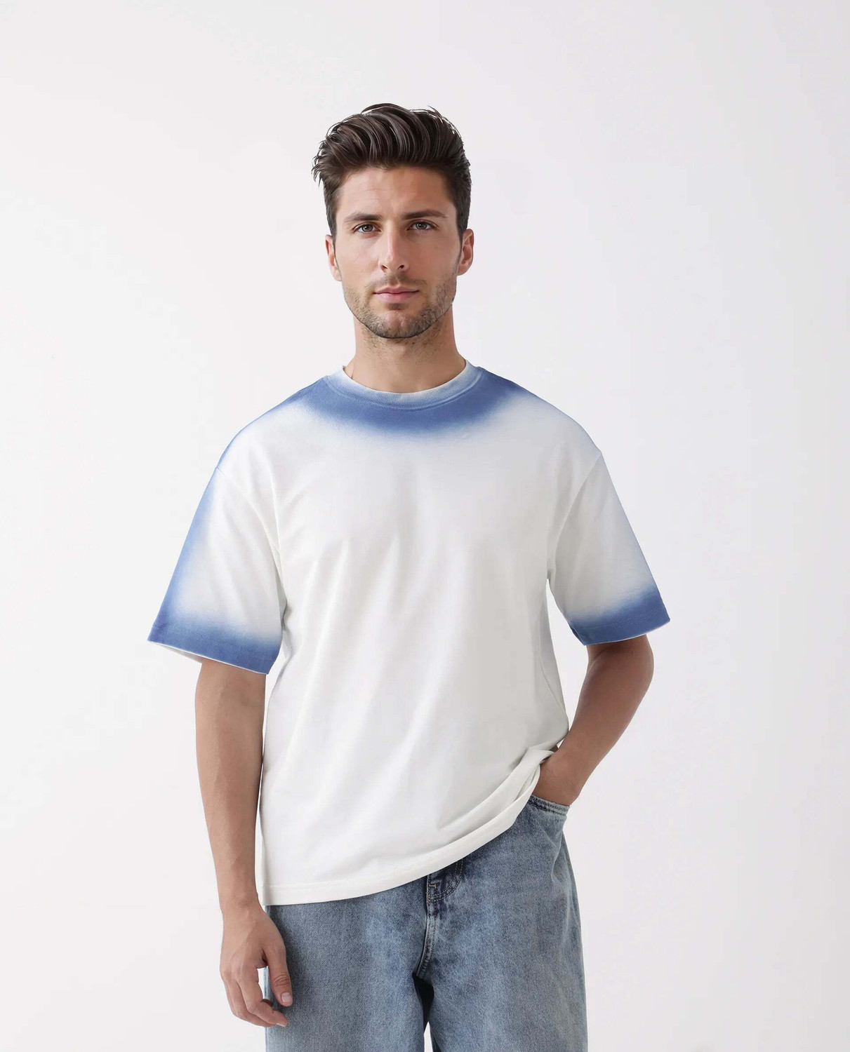 Image of RARE RABBIT Tie & Dye Men Round Neck White T-Shirt