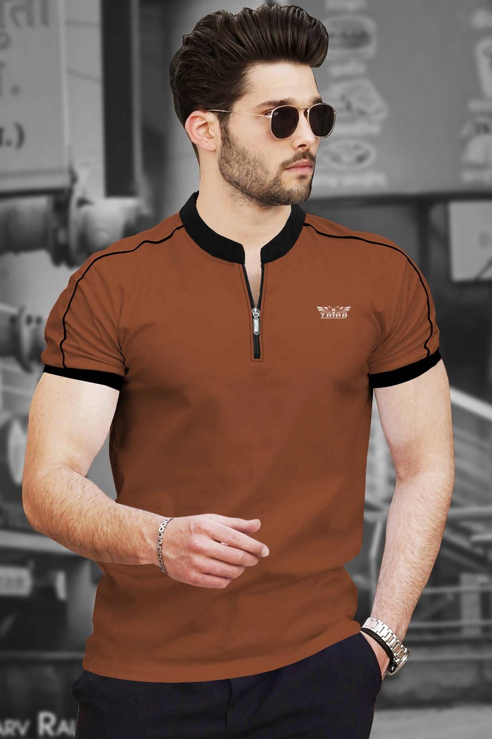 TRIPR Men Solid Henley Neck Cotton Blend Multicolor T-Shirt
