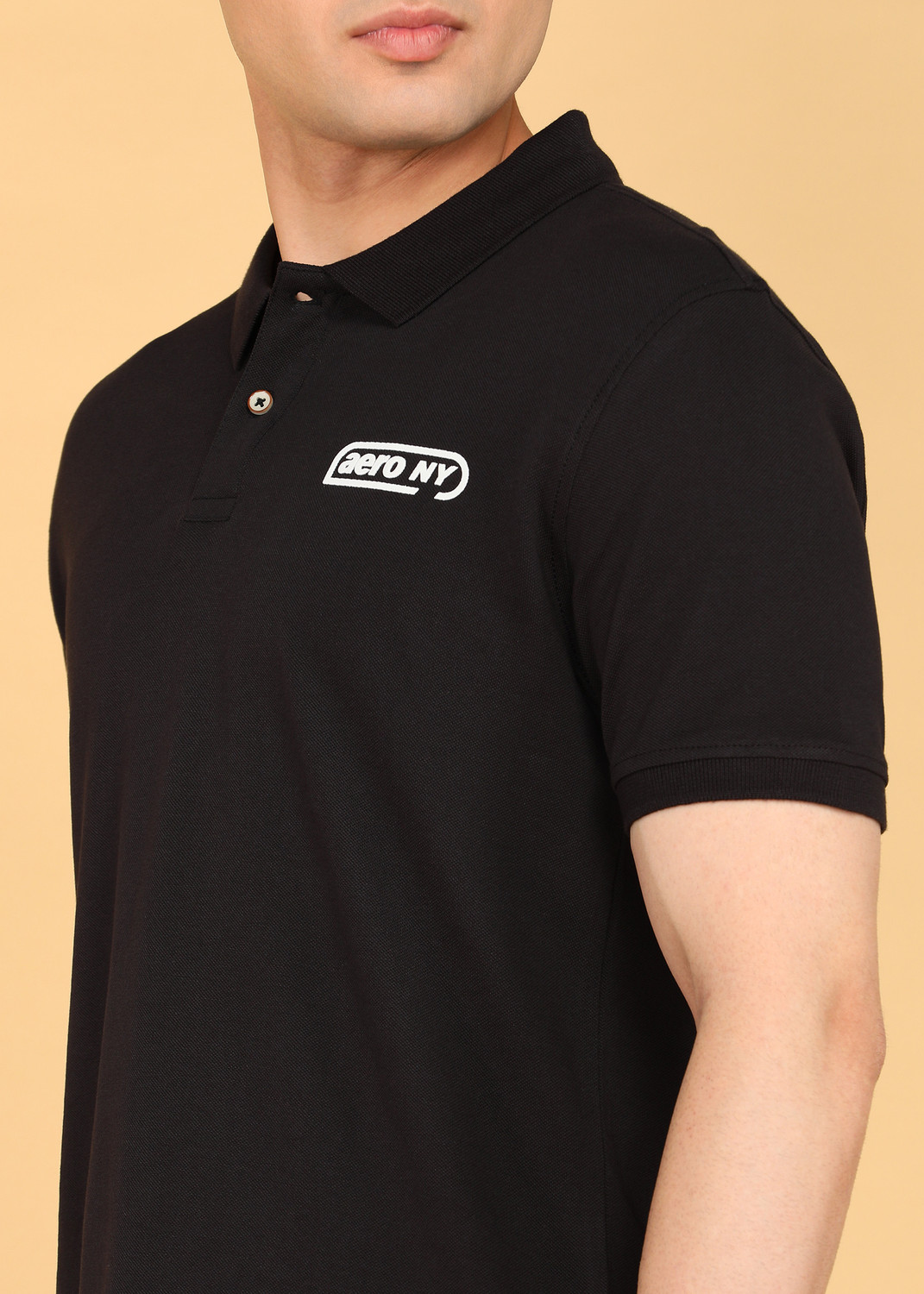 Image of AEROPOSTALE Typography Men Polo Neck Black T-Shirt