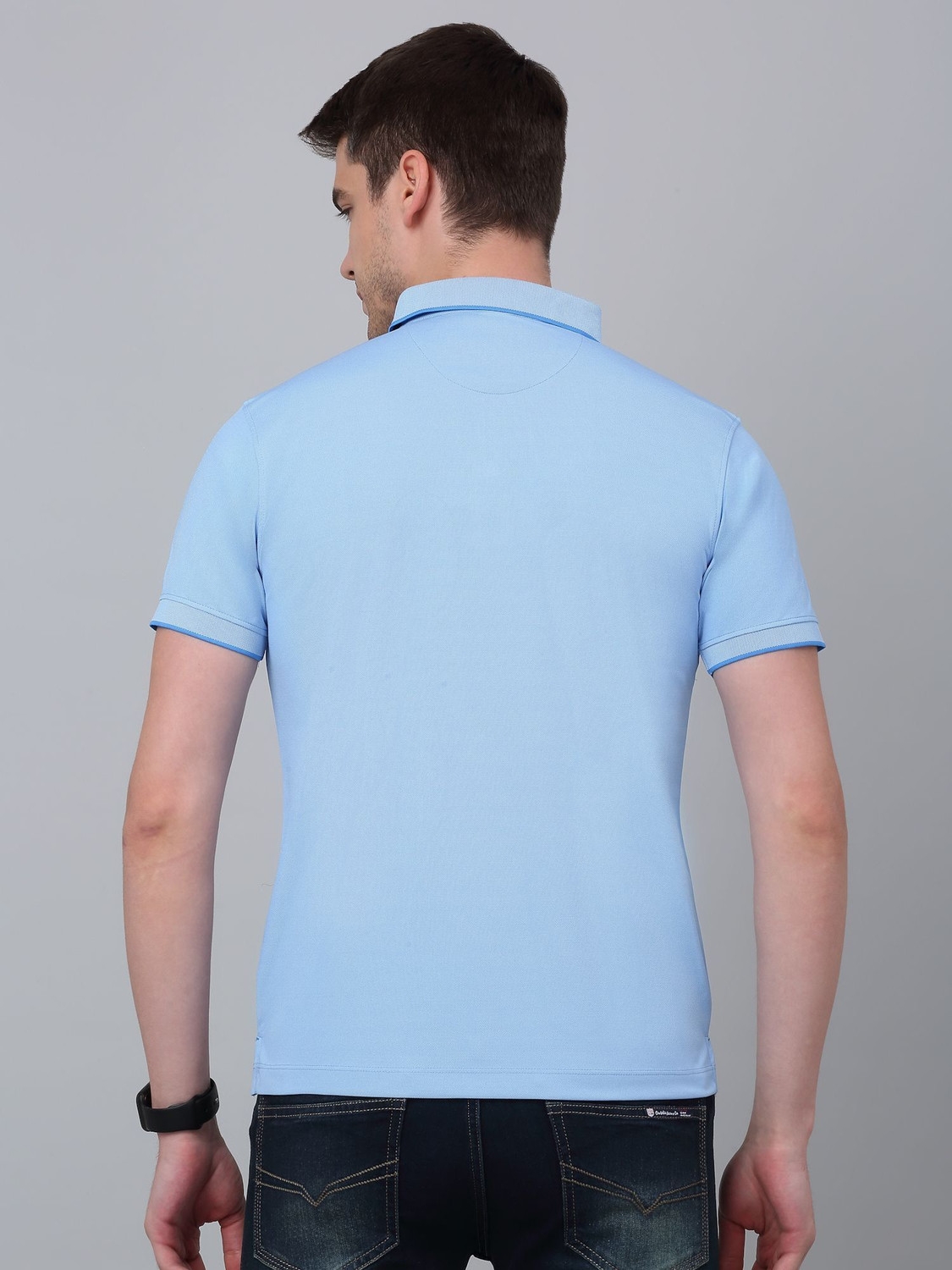 Image of CANTABIL Solid Men Polo Neck Blue T-Shirt