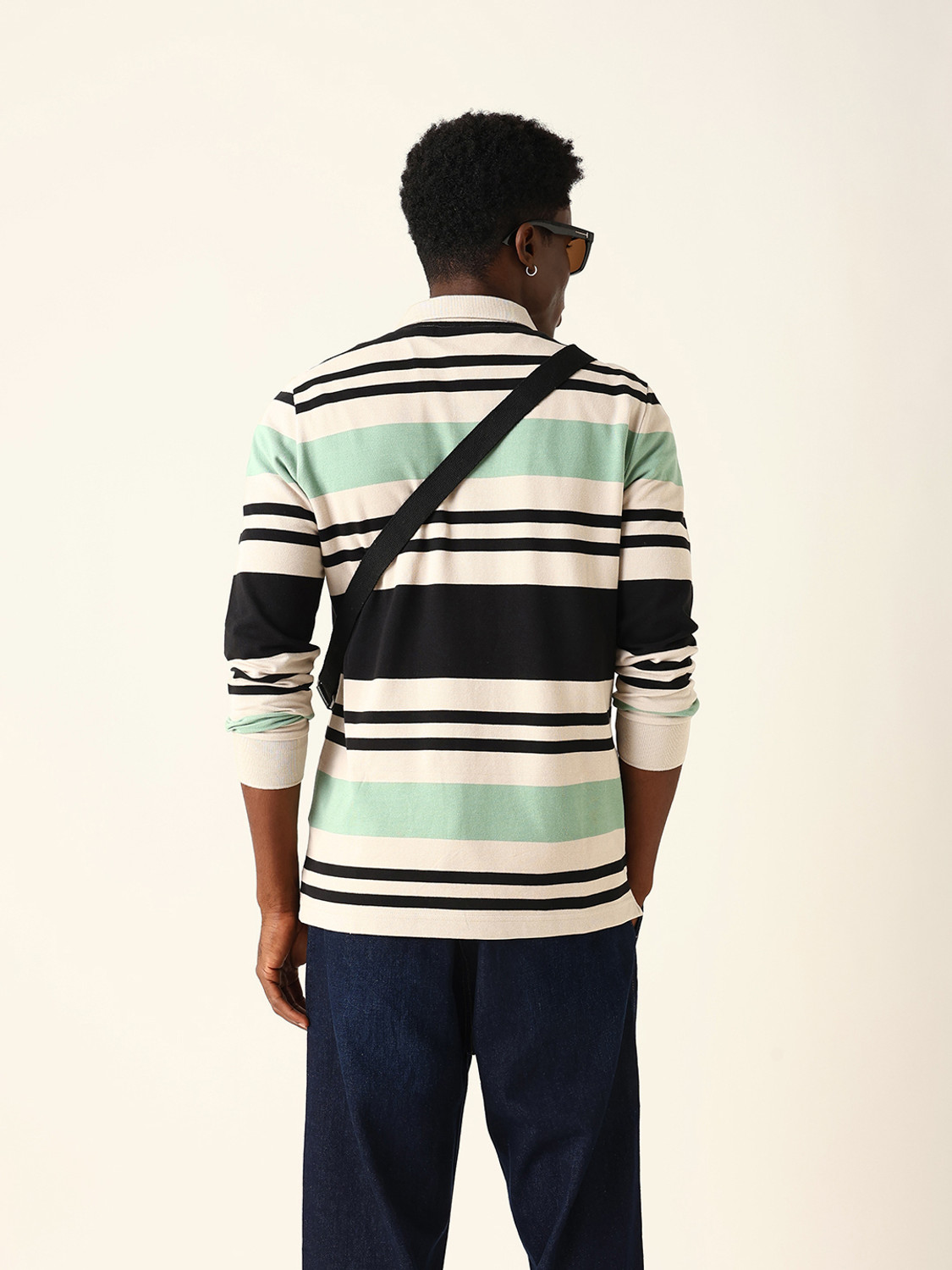 Image of THE BEAR HOUSE Striped Men Polo Neck Multicolor T-Shirt