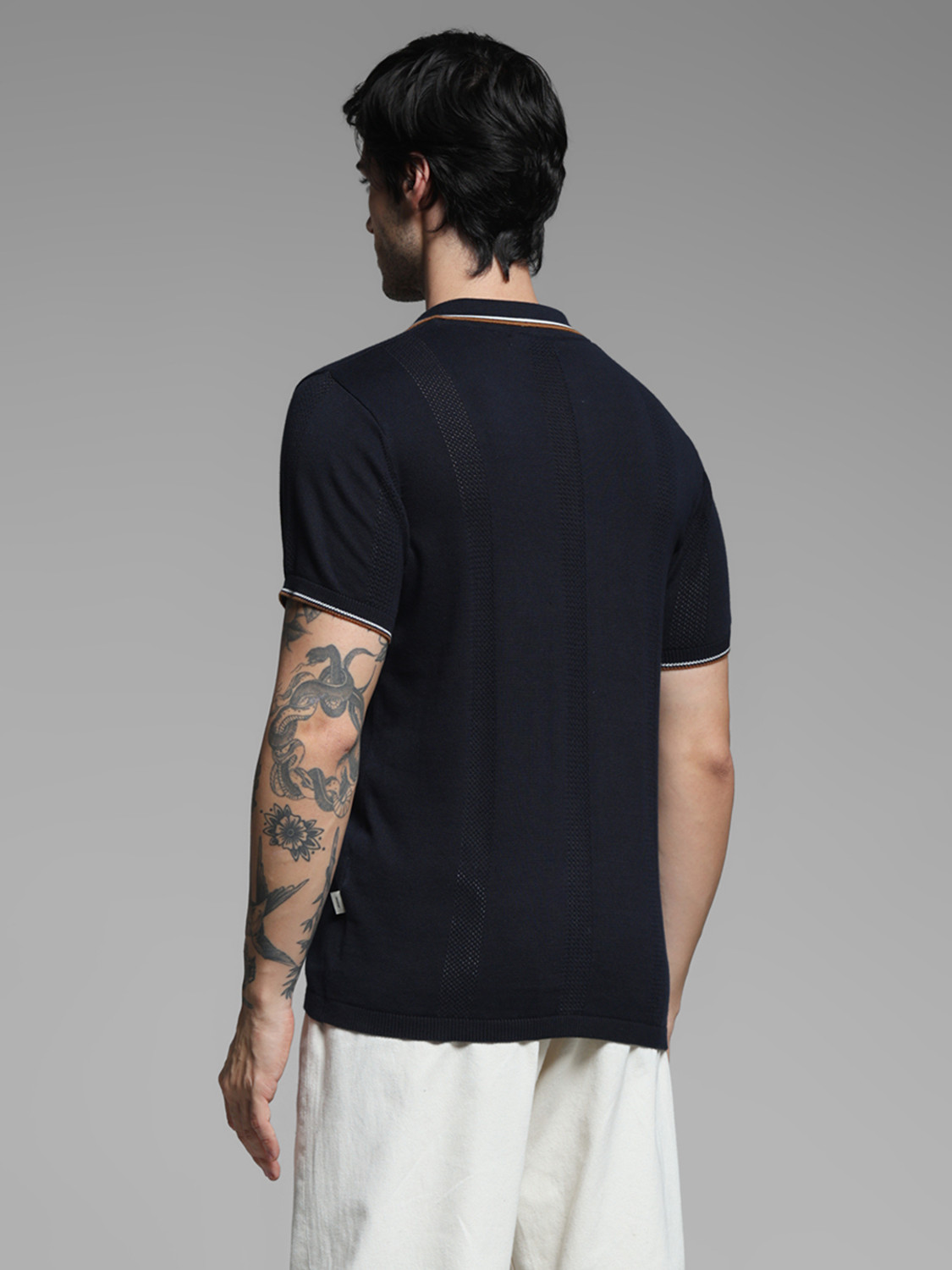 Image of JACK & JONES Self Design Men Polo Neck Black T-Shirt