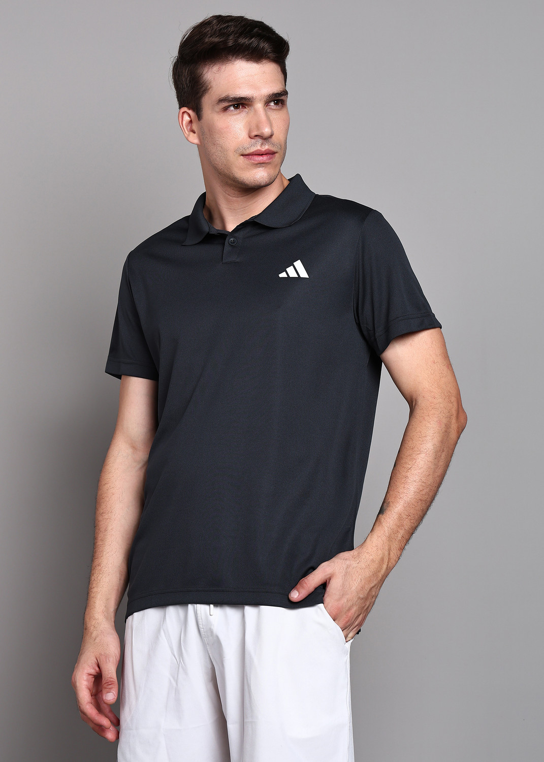 Image of ADIDAS Solid Men Polo Neck Grey T-Shirt