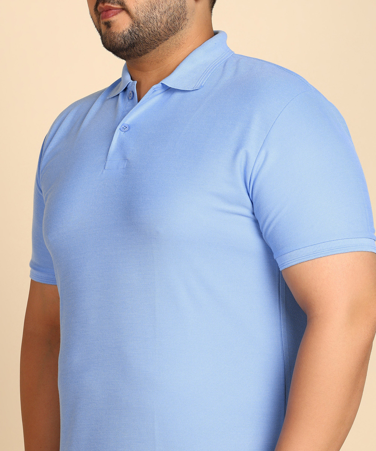 Image of METRONAUT Plus Size Solid Men Polo Neck Blue T-Shirt