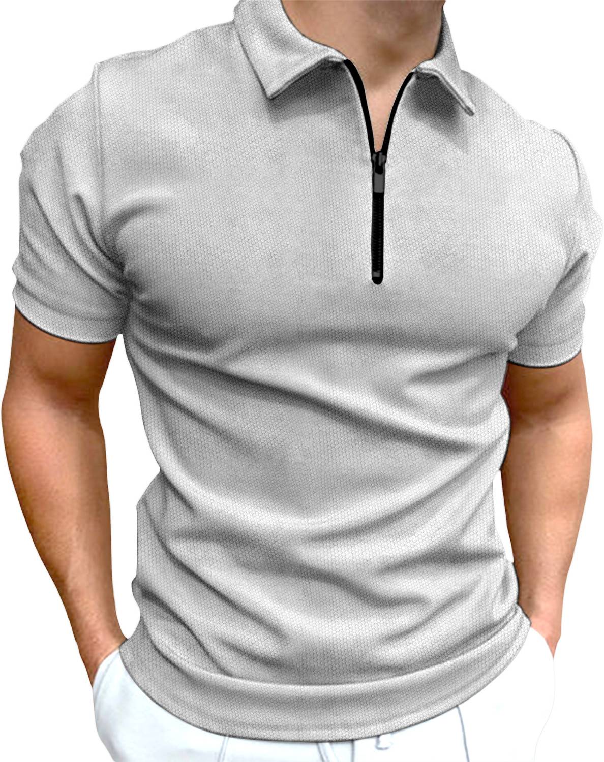 FTX Men Solid Polo Neck Cotton Blend Grey T-Shirt