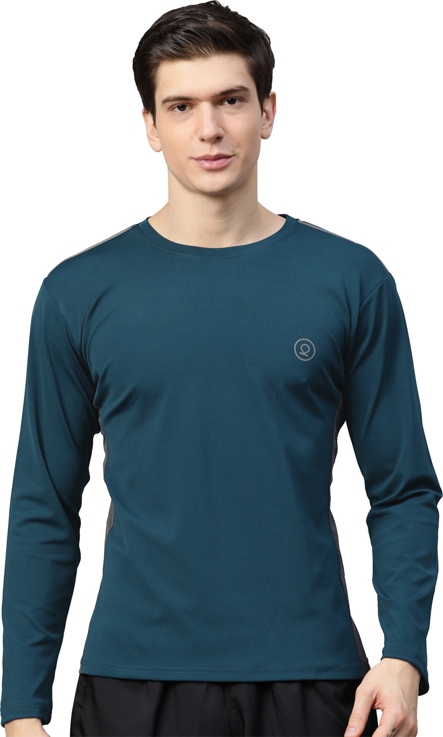 Image of CHKOKKO Solid Men Round Neck Blue T-Shirt