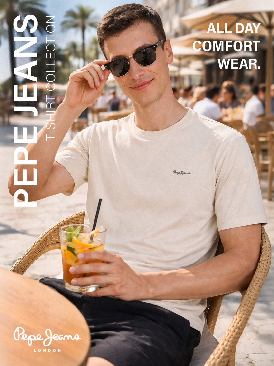 Image of Pepe Jeans Solid Men Round Neck Beige T-Shirt