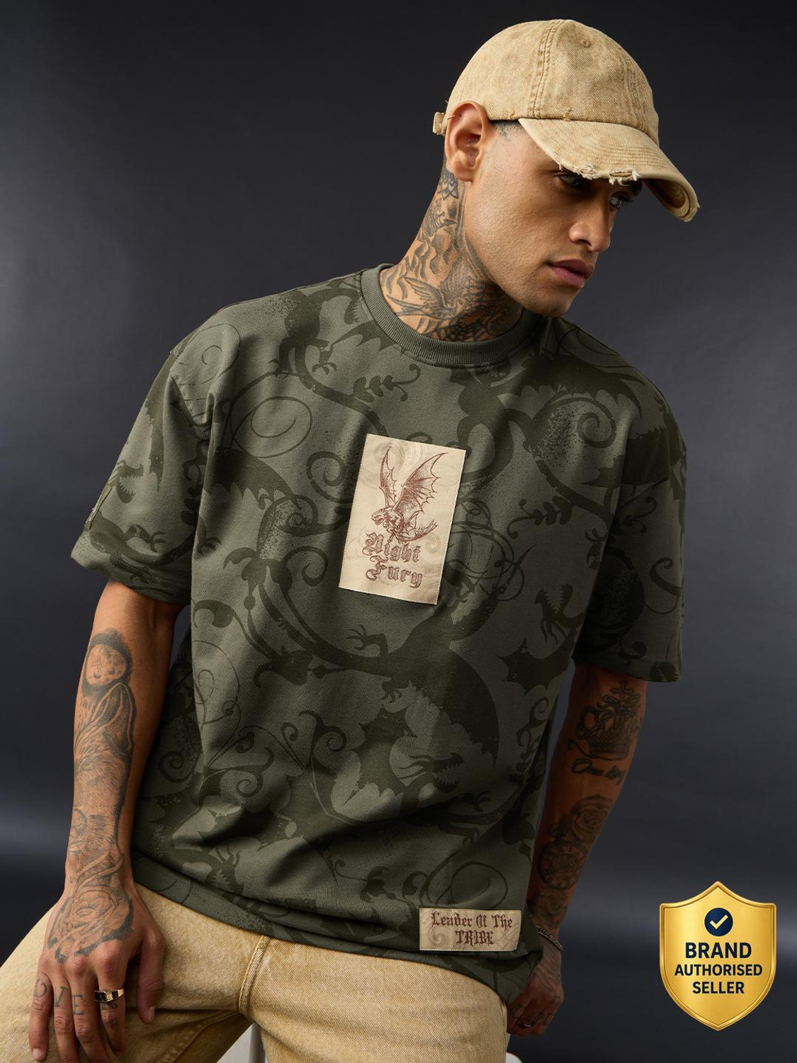 Image of The Souled Store Men Graphic Print Round Neck Pure Cotton Green T-Shirt