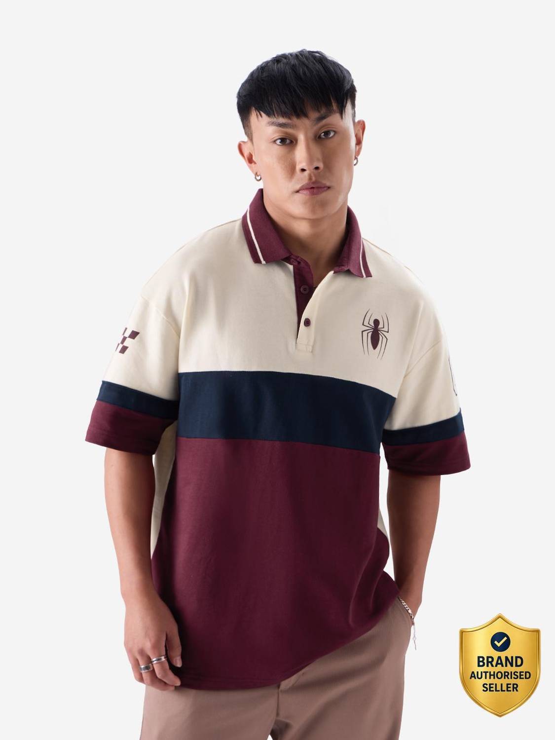 The Souled Store Men Polo Neck White T-Shirt