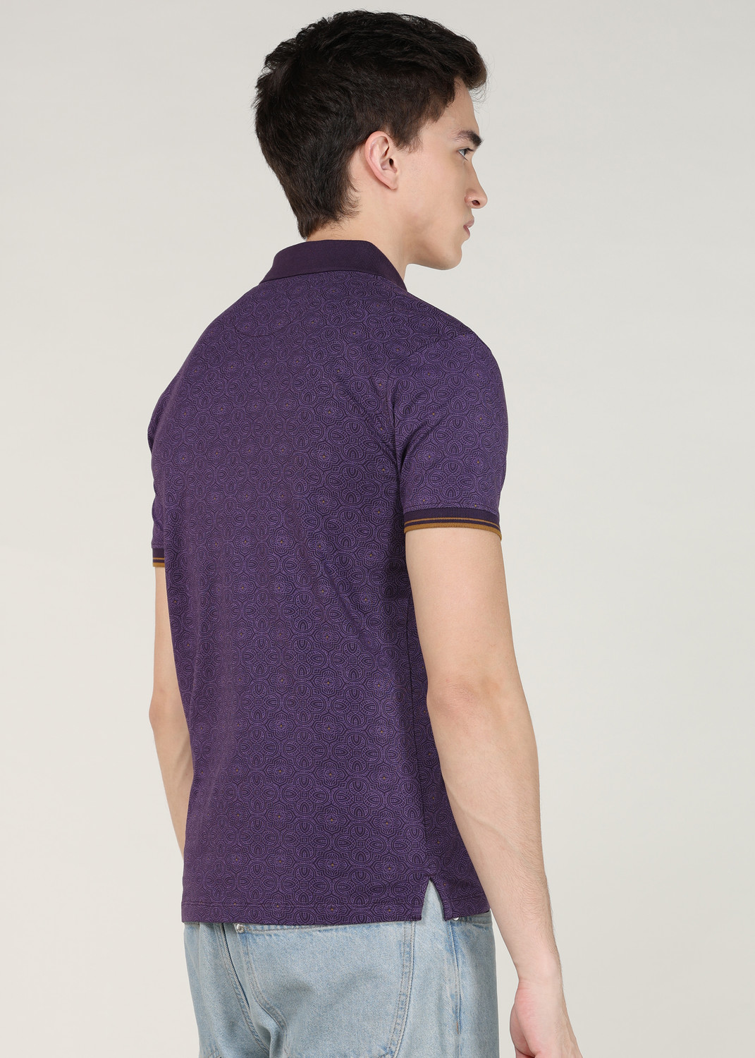 Image of PETER ENGLAND Solid Men Polo Neck Purple T-Shirt