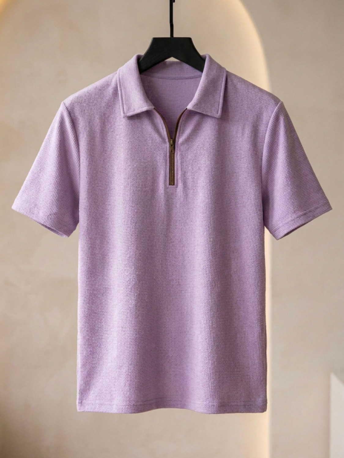 Image of FLYIND VOGUE OUTFIT Self Design Men Polo Neck Purple T-Shirt