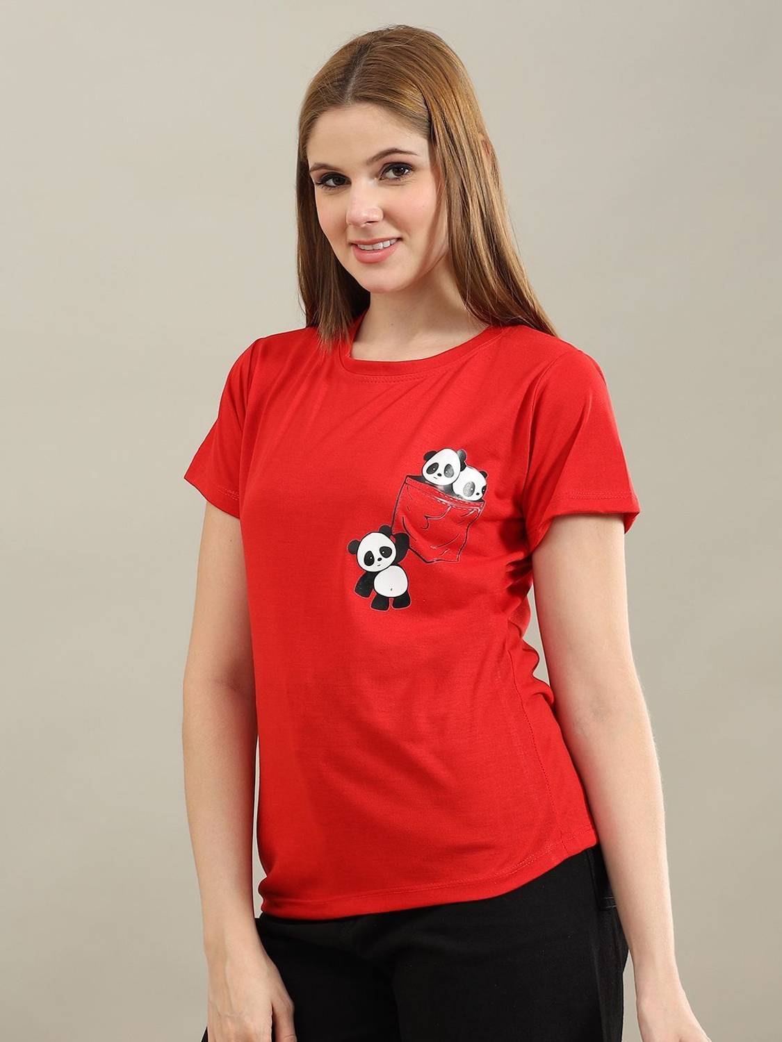 bearbrother Printed Women Round Neck Red T-Shirt
