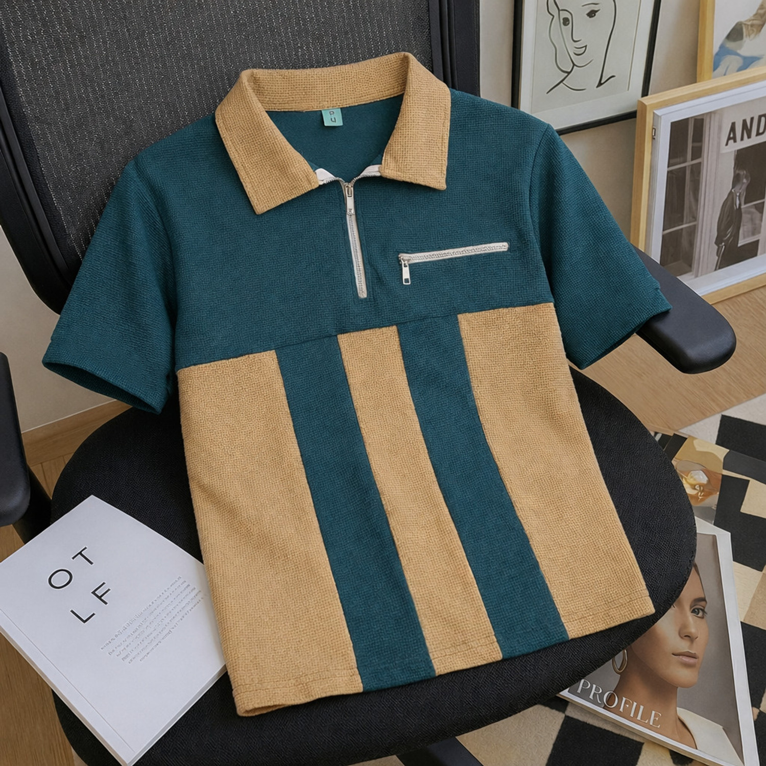 Image of Try This Boys Colorblock Cotton Blend Regular T Shirt (Beige, Dark Green, Pack of 1)