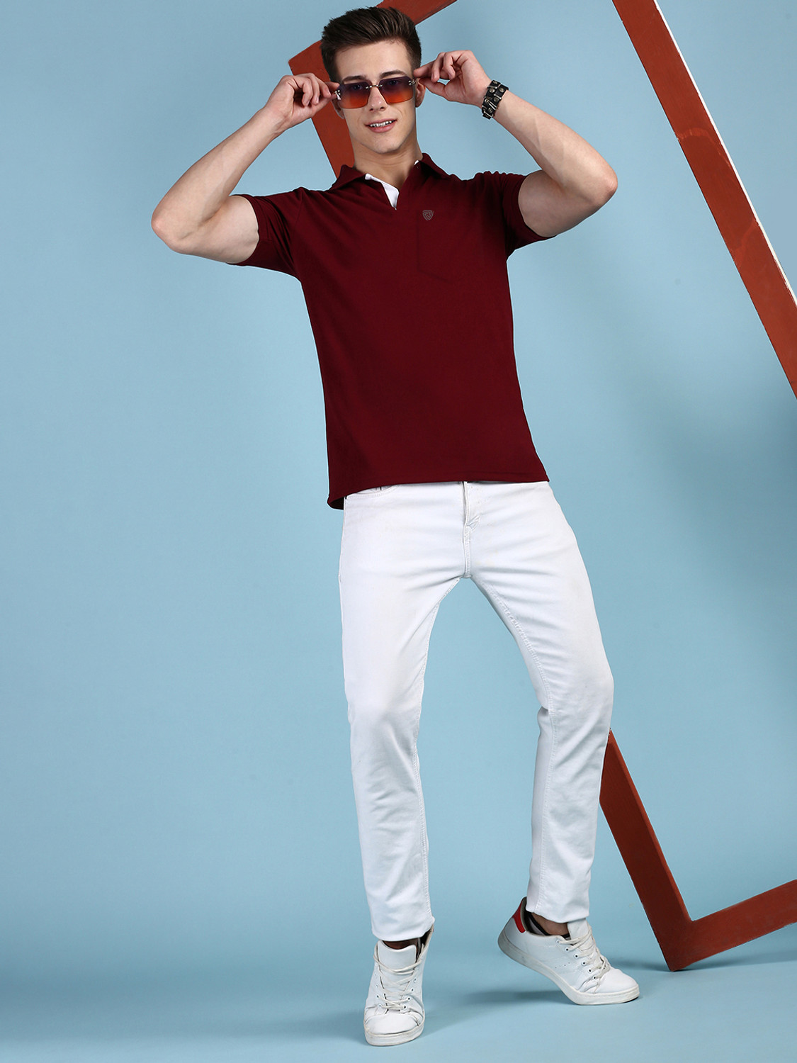 Image of LUX cozi Solid Men Polo Neck Maroon T-Shirt