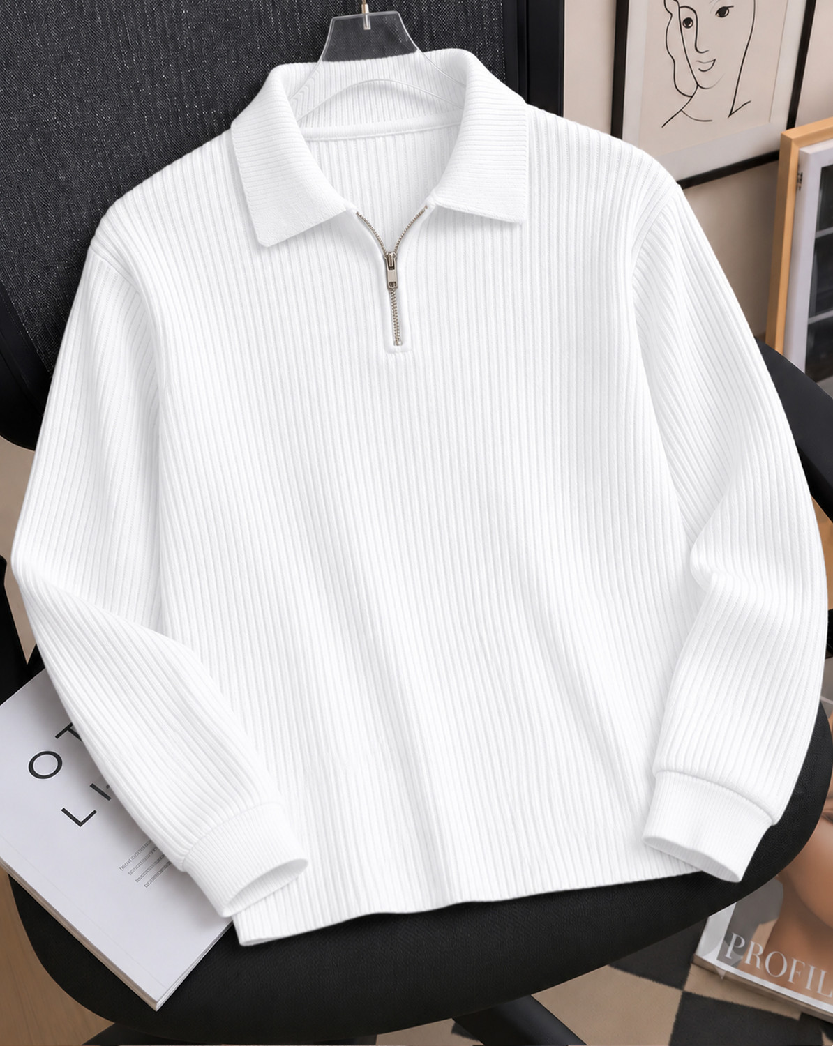 Image of Flipkart SmartBuy Self Design Men Zip Neck White T-Shirt