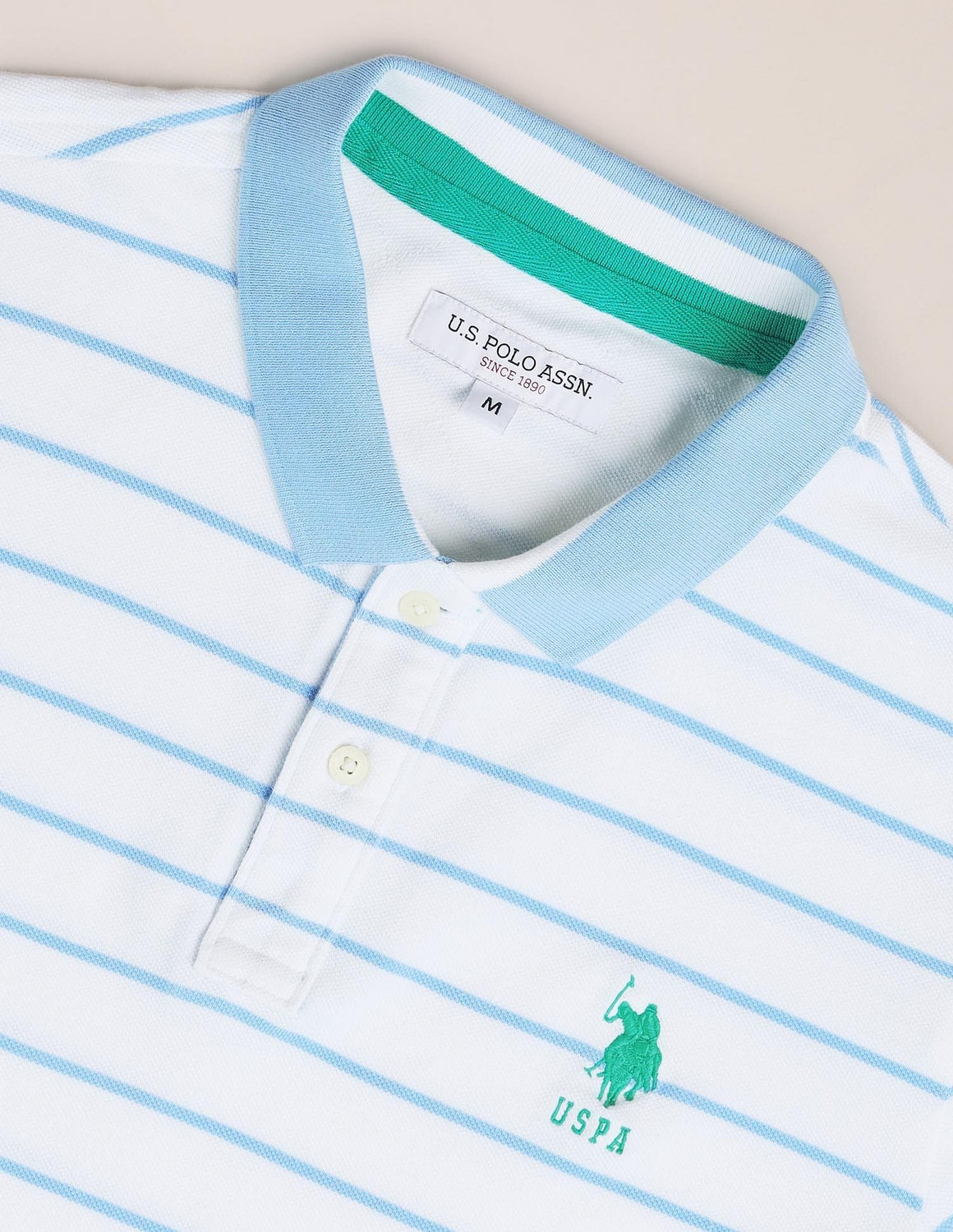 Image of U.S. POLO ASSN. Striped Men Polo Neck White T-Shirt