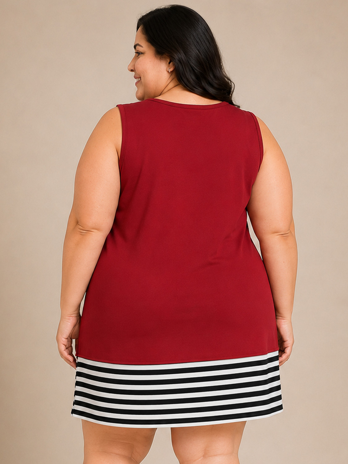 Image of pinkshell Solid, Striped Women Round Neck Maroon T-Shirt