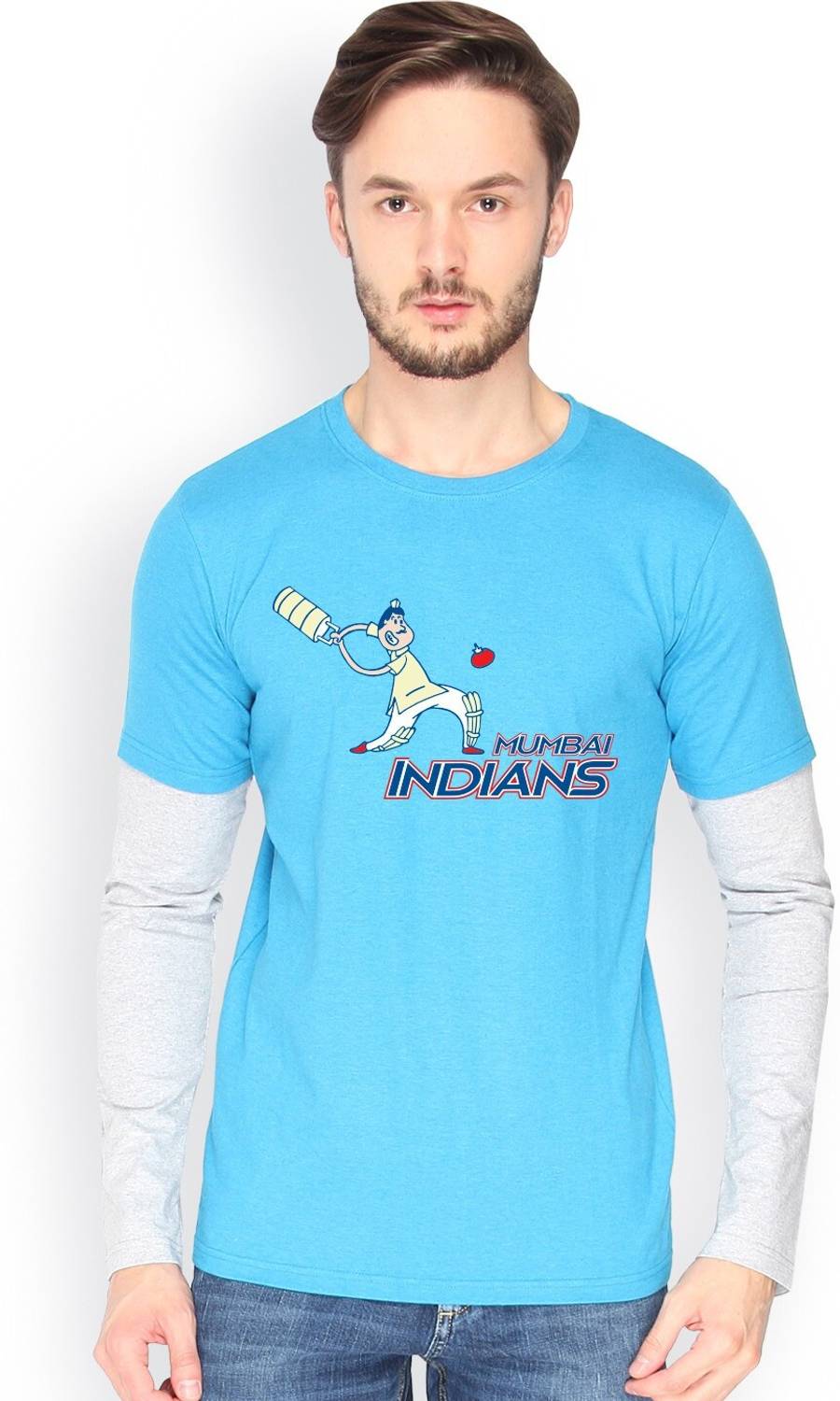 CAHOOT Printed Men Round Neck Light Blue, Grey T-Shirt