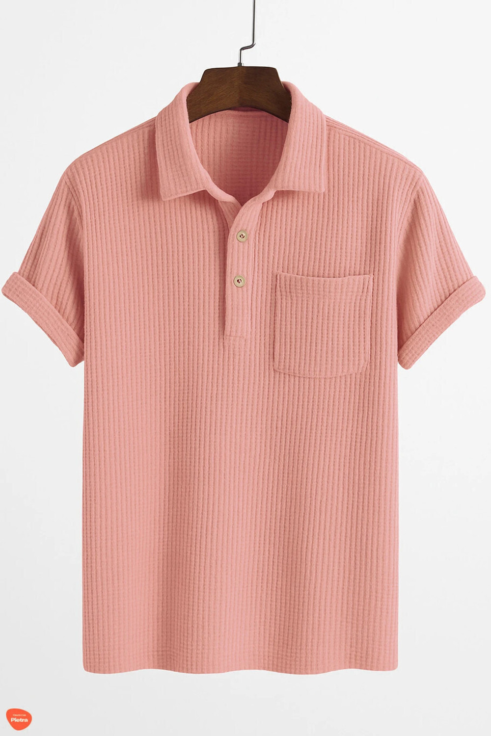 Image of ColorChakra Self Design Men Polo Neck Pink T-Shirt