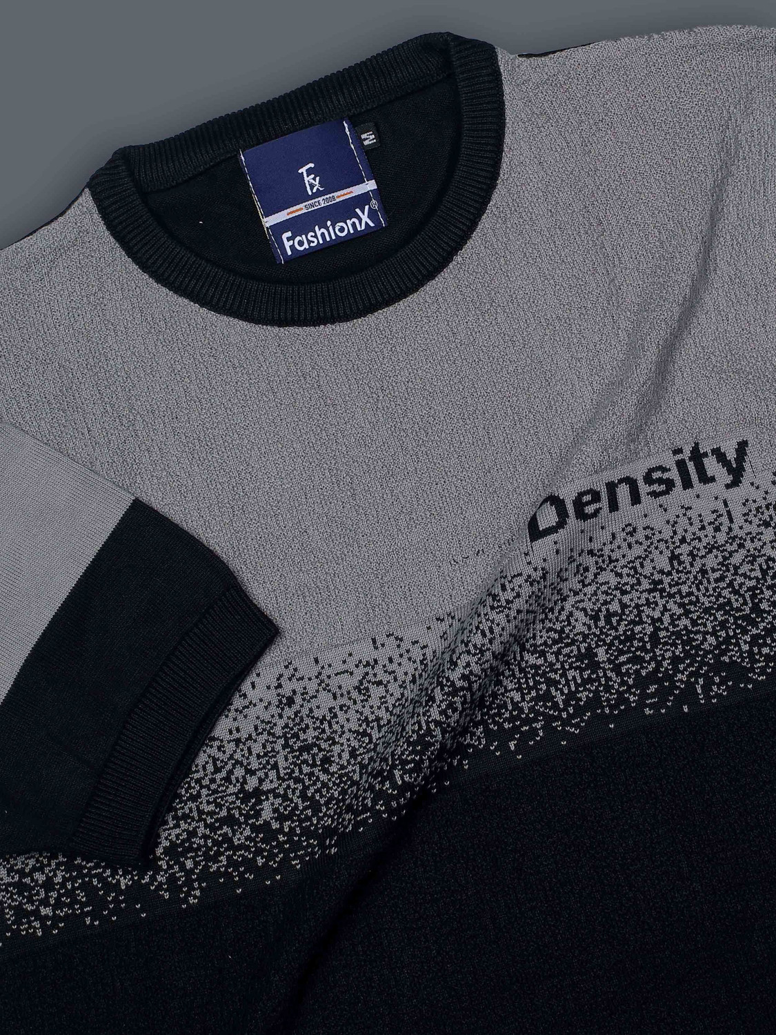 Image of fashionx Colorblock Men Round Neck Grey T-Shirt