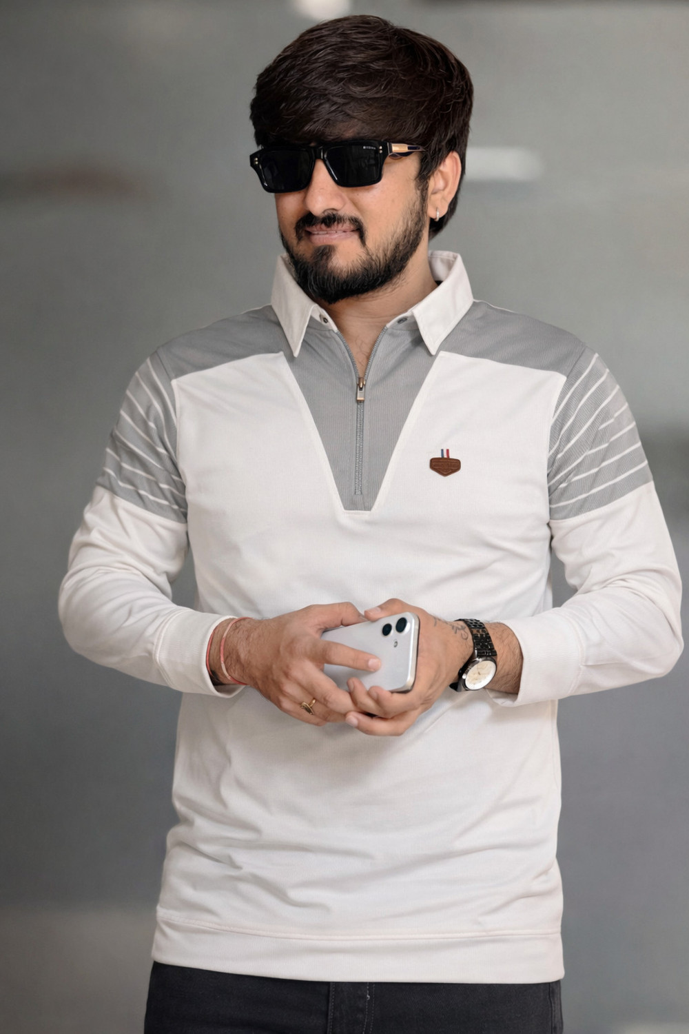 Image of Swagwala Colorblock Men Polo Neck White T-Shirt