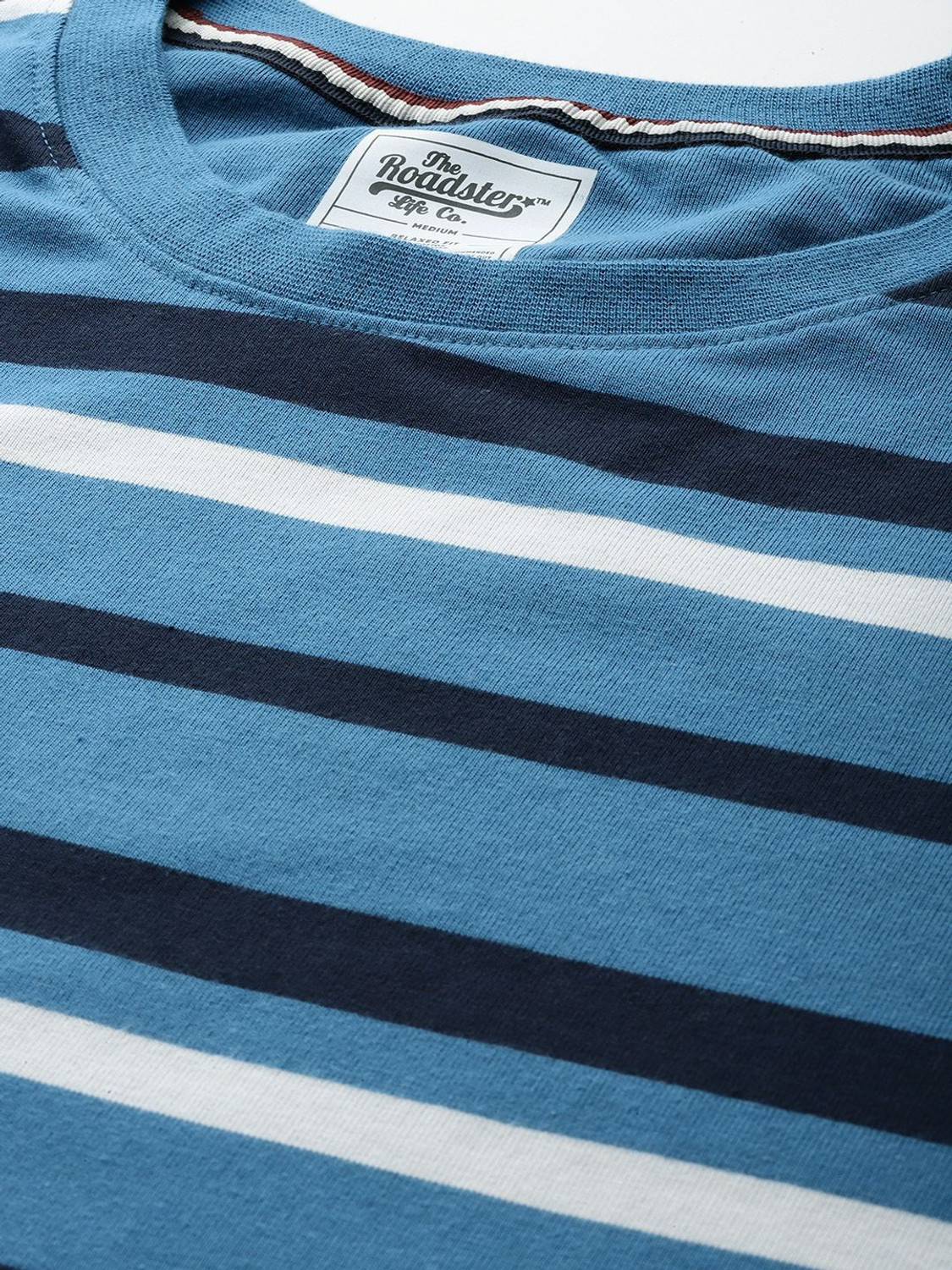 Image of Roadster Striped Men Round Neck Blue T-Shirt
