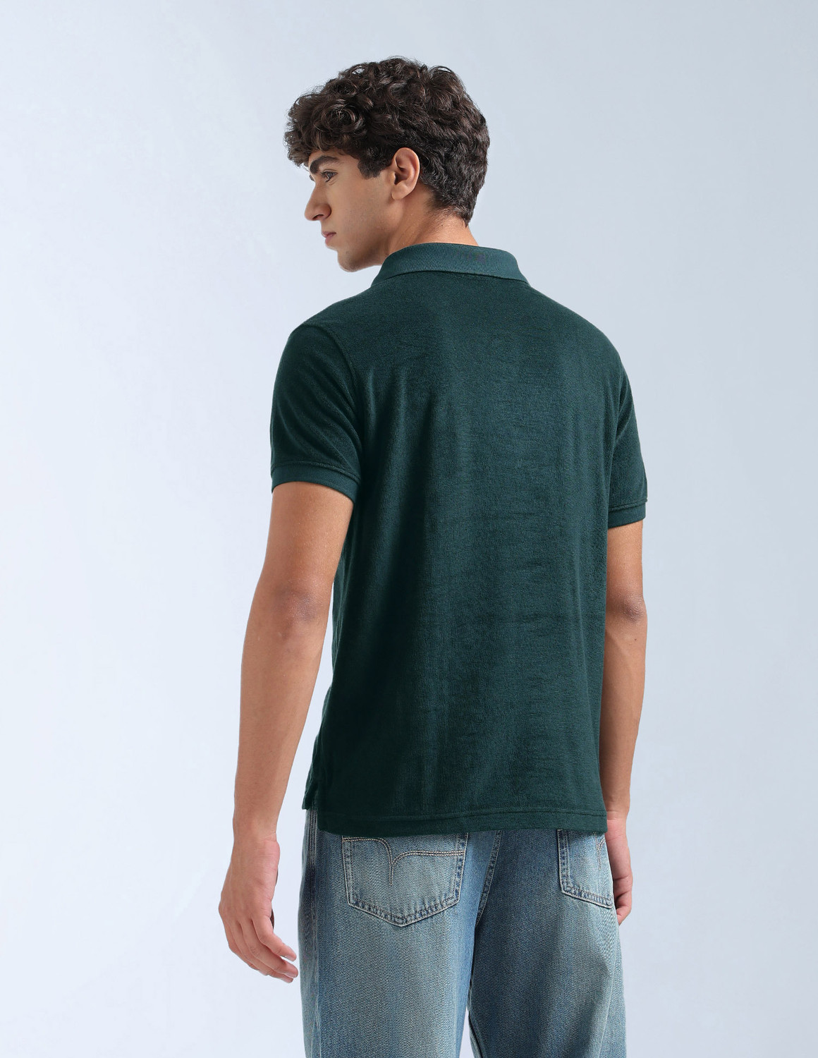 Image of FLYING MACHINE Solid Men Polo Neck Green T-Shirt