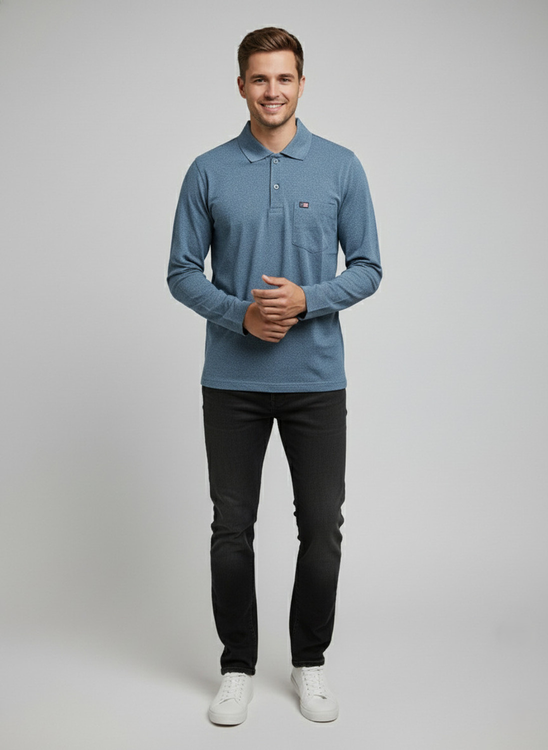 Image of SAND PIPER Solid Men Polo Neck Blue T-Shirt