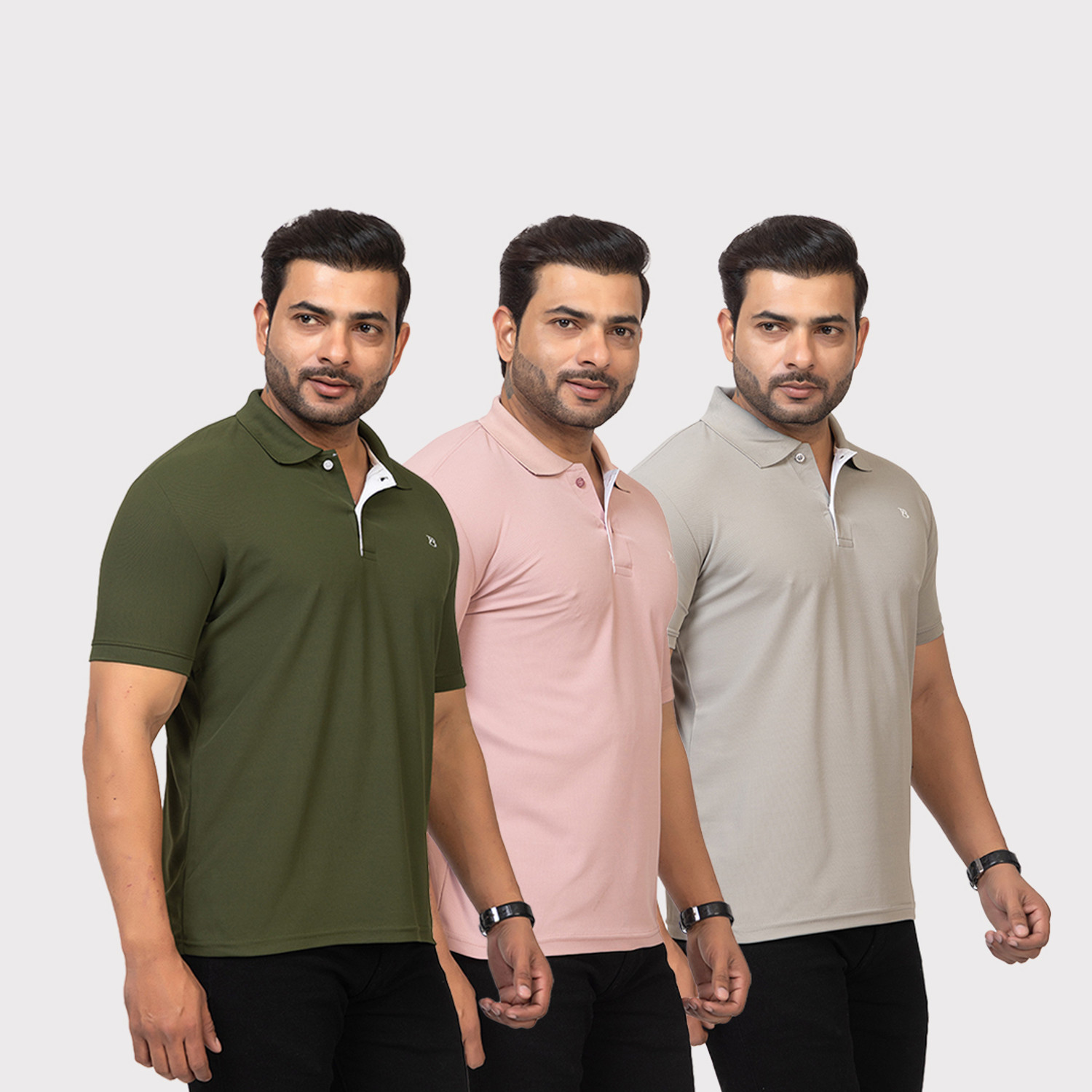 Image of TWEUNBOY Solid Men Polo Neck Multicolor T-Shirt