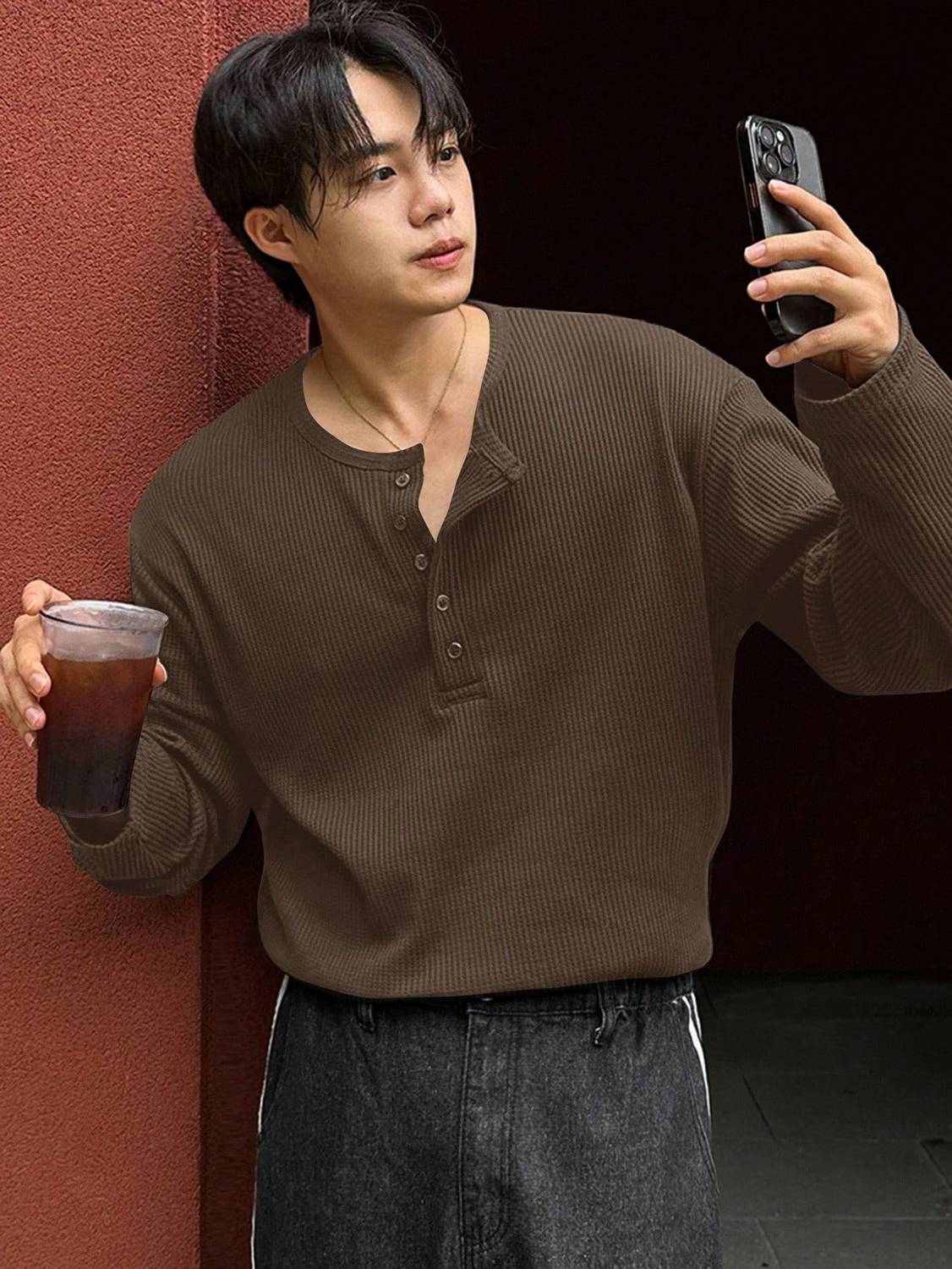 The Modern Soul Men Brown Henley Neck T-Shirt - Image 4