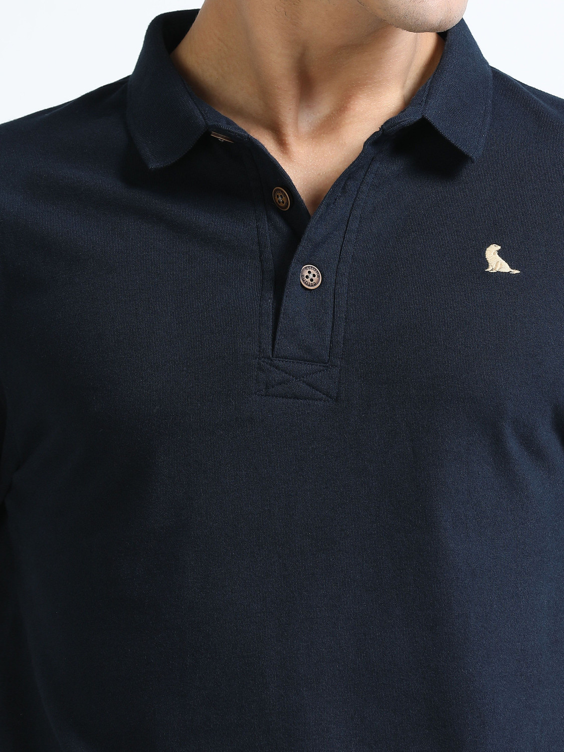 Image of estuna Solid Men Polo Neck Navy Blue T-Shirt