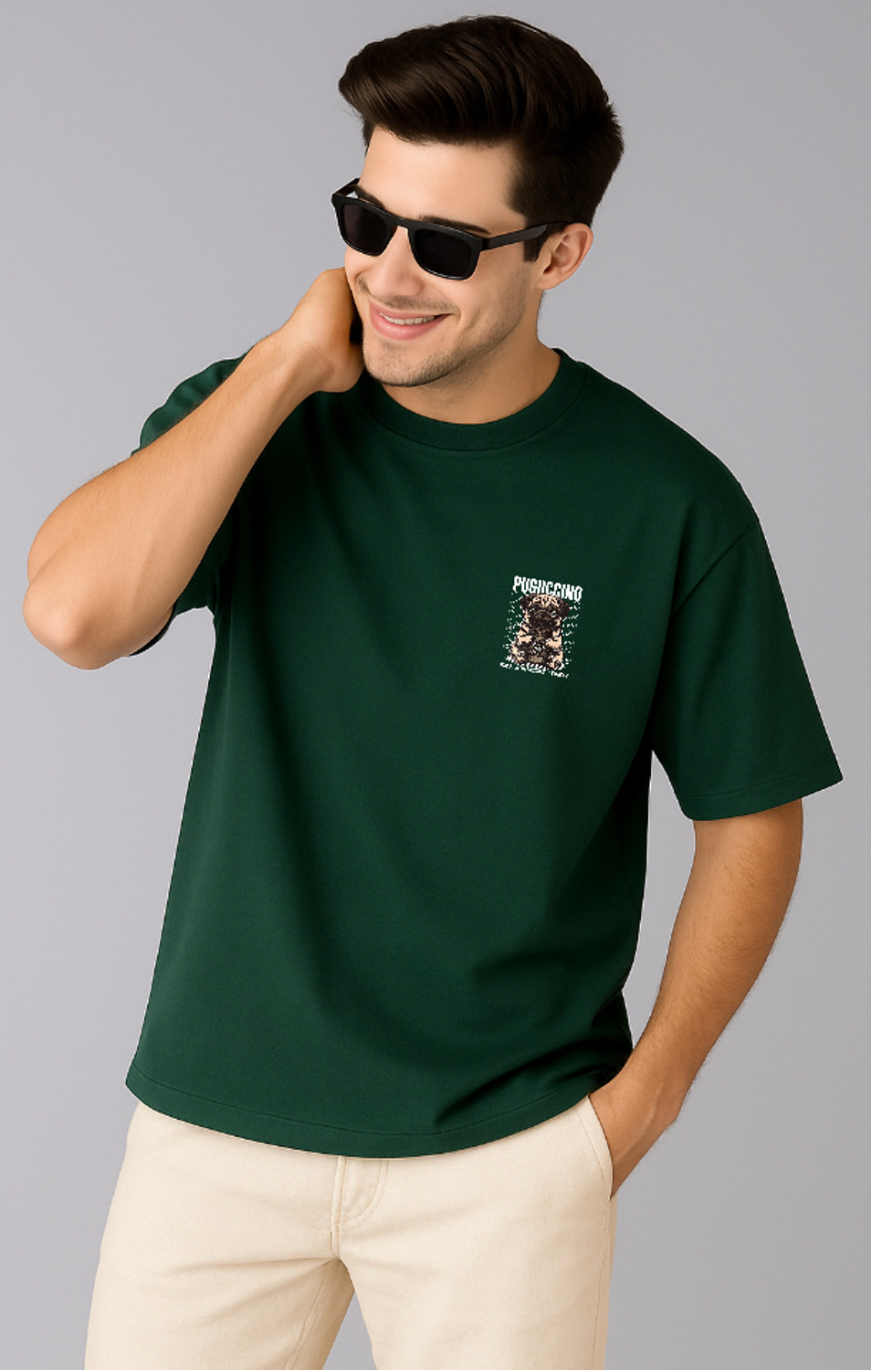 Image of UrGear Printed Men Round Neck Green T-Shirt