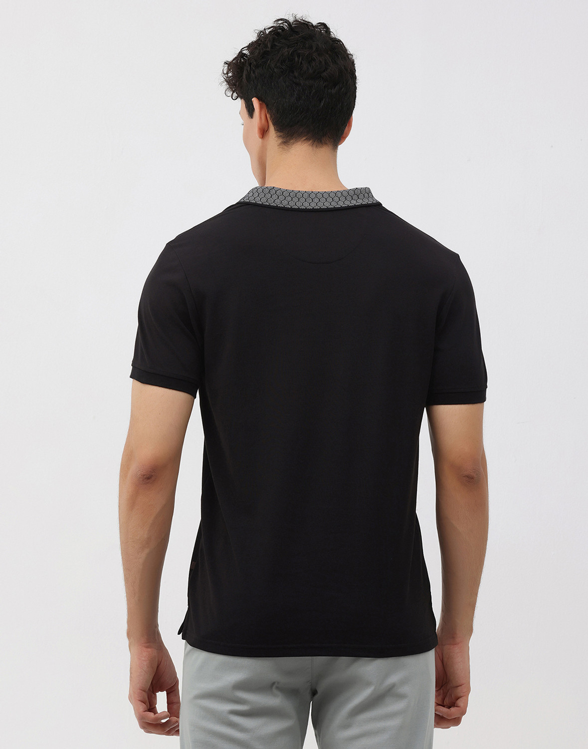 Image of Blackberrys Men Solid Polo Neck Cotton Blend Black T-Shirt