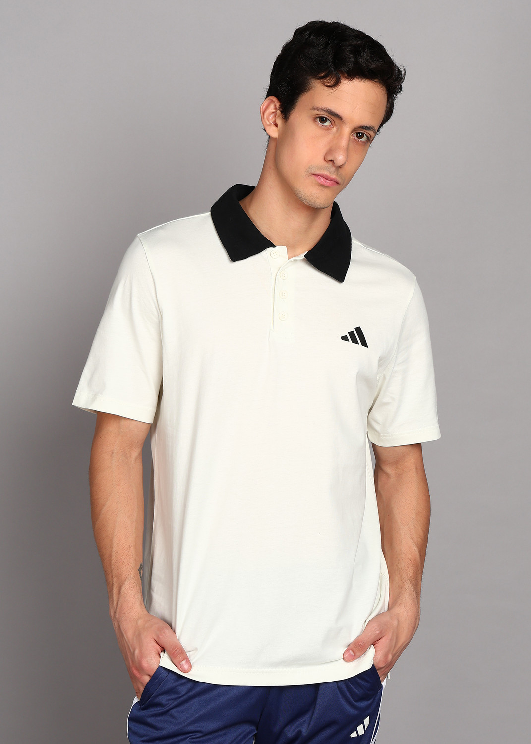 Image of ADIDAS Solid Men Polo Neck White T-Shirt