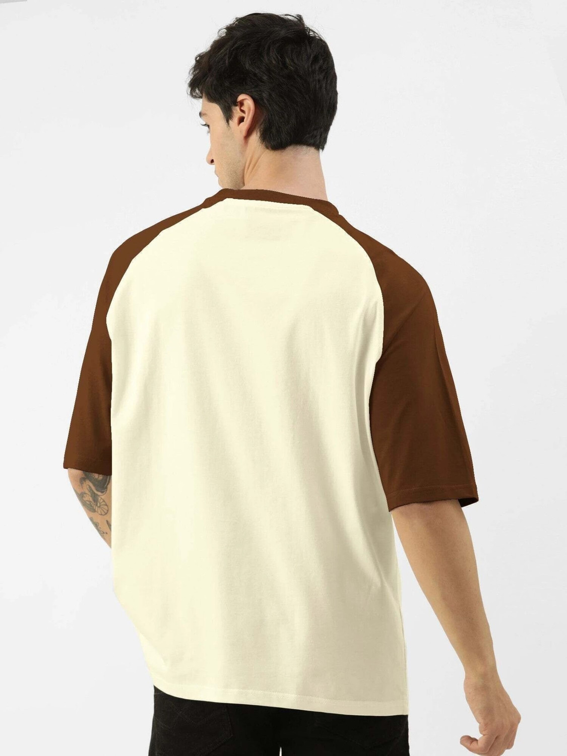 Image of MANIAC Printed Men Round Neck Beige T-Shirt