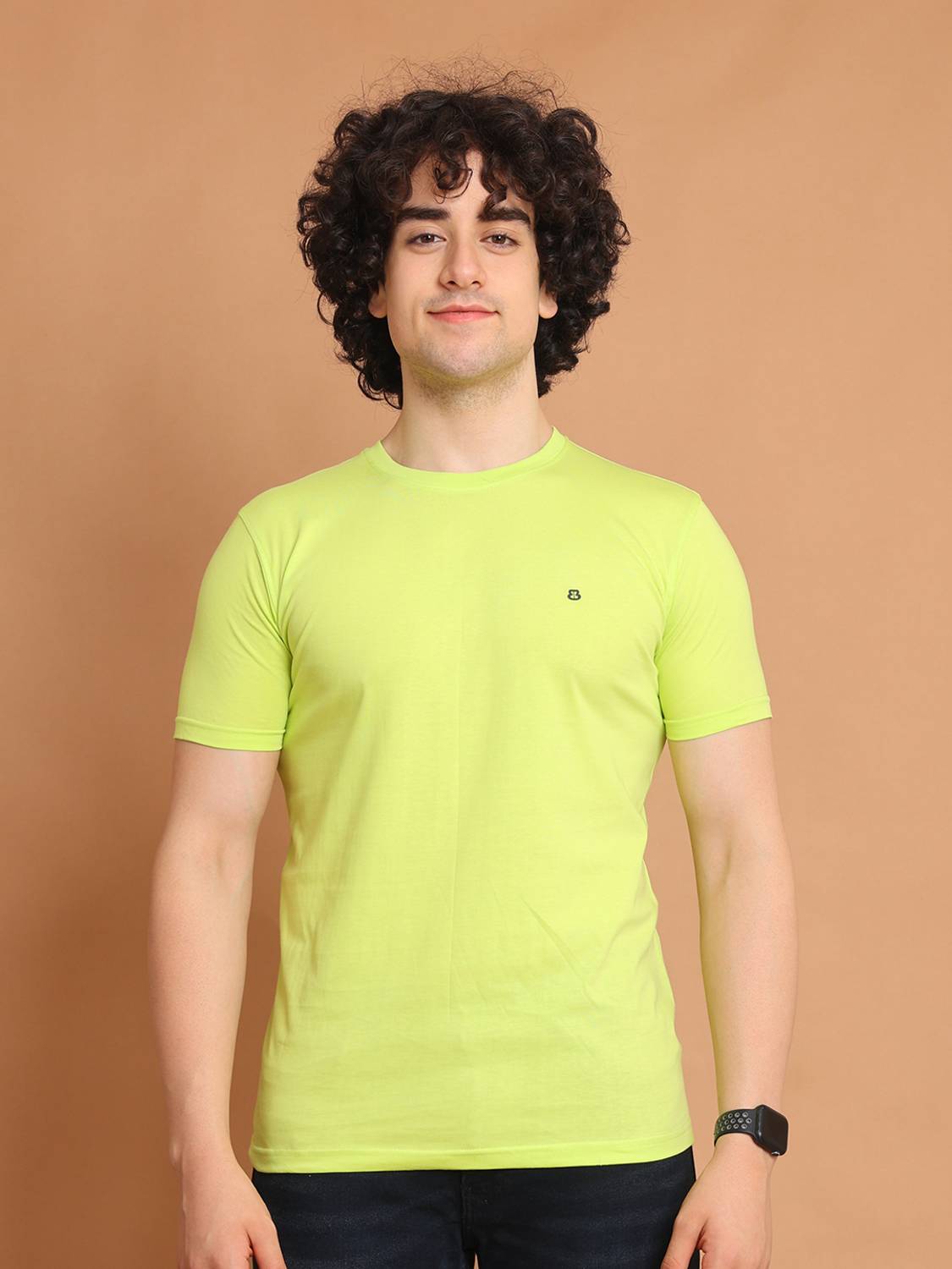 BERRYBLUES Solid Men Round Neck Green T-Shirt