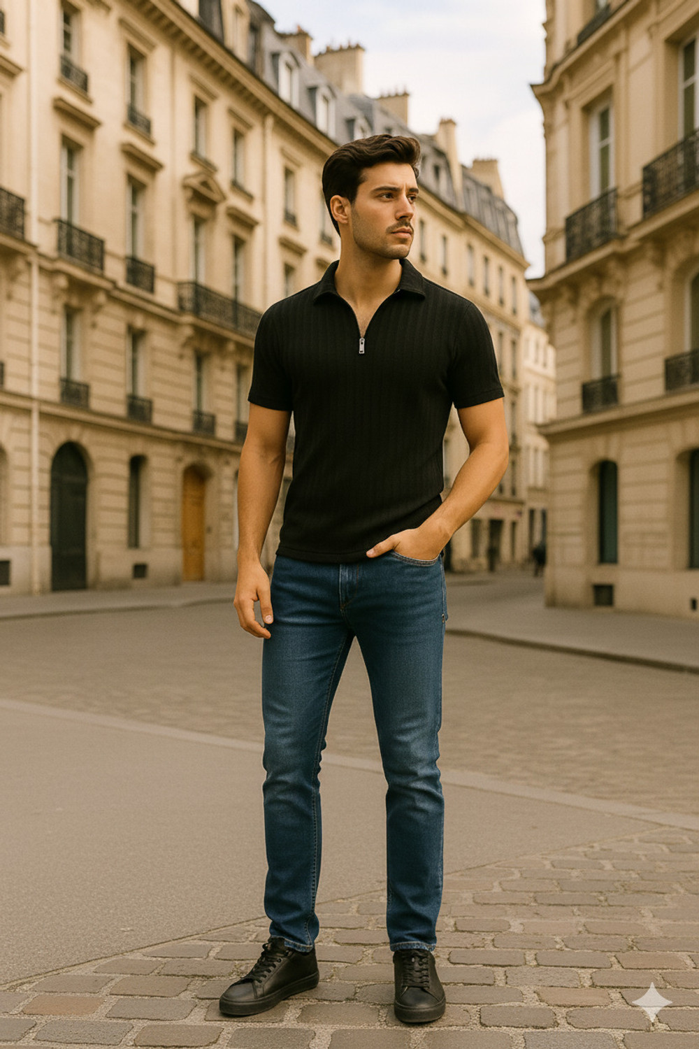 Image of METRONAUT Solid Men Zip Neck Multicolor T-Shirt