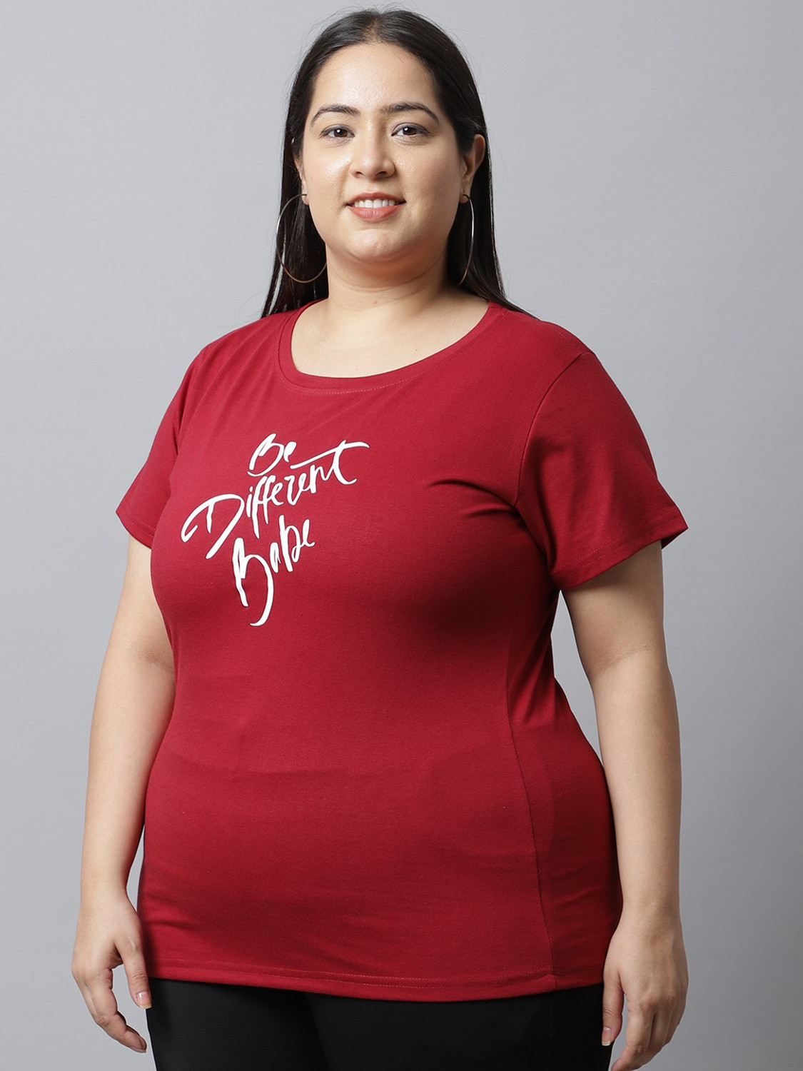 Image of UnaOne Typography Women Round Neck Maroon T-Shirt