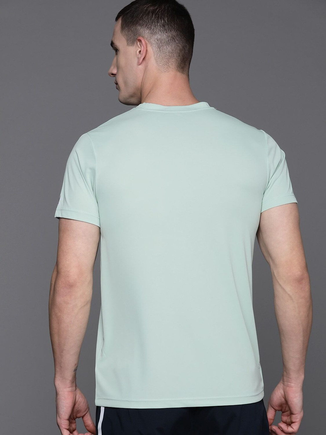Image of HRX by Hrithik Roshan Typography Men Round Neck Blue T-Shirt