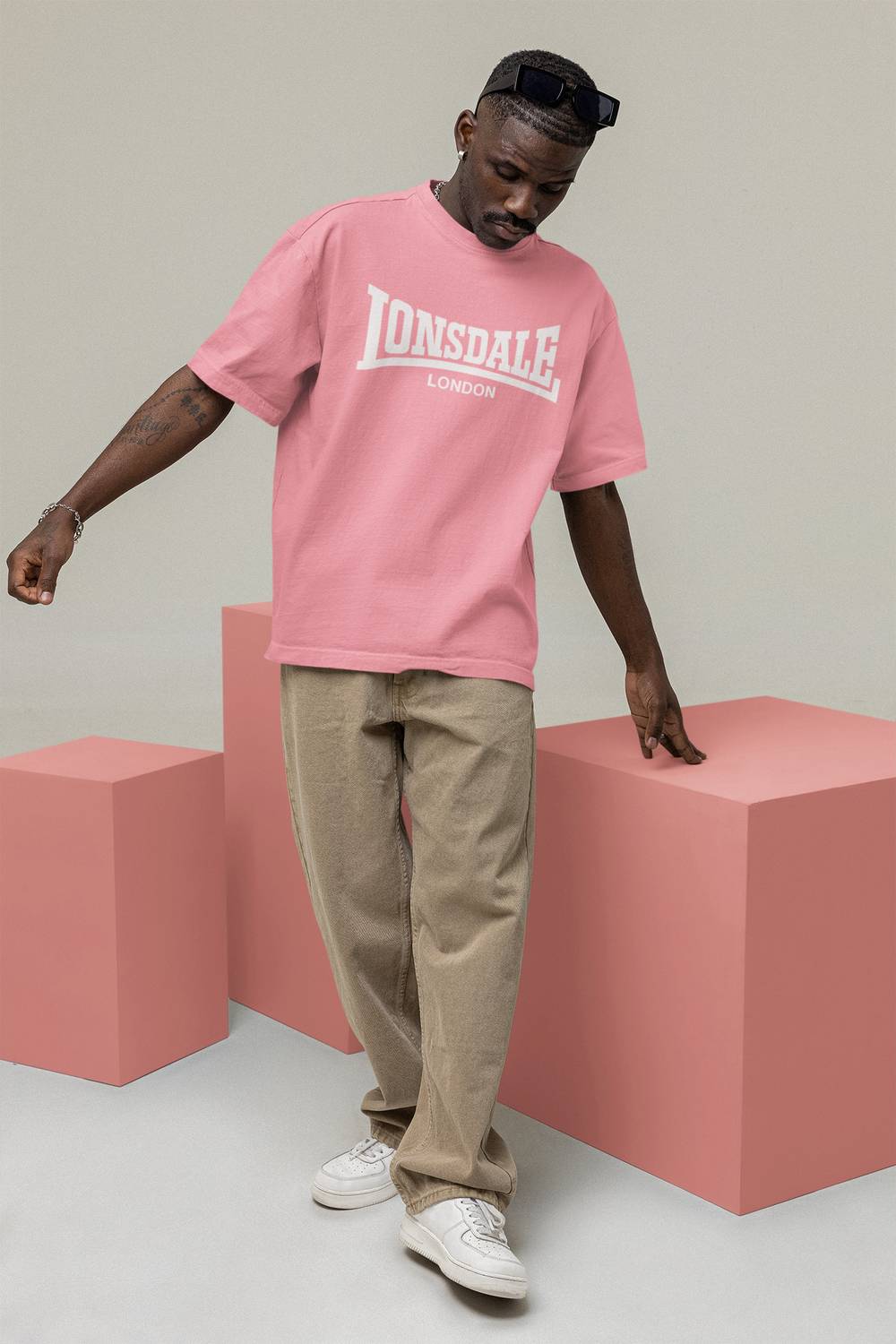 Calm Down Typography Men Round Neck Pink T-Shirt