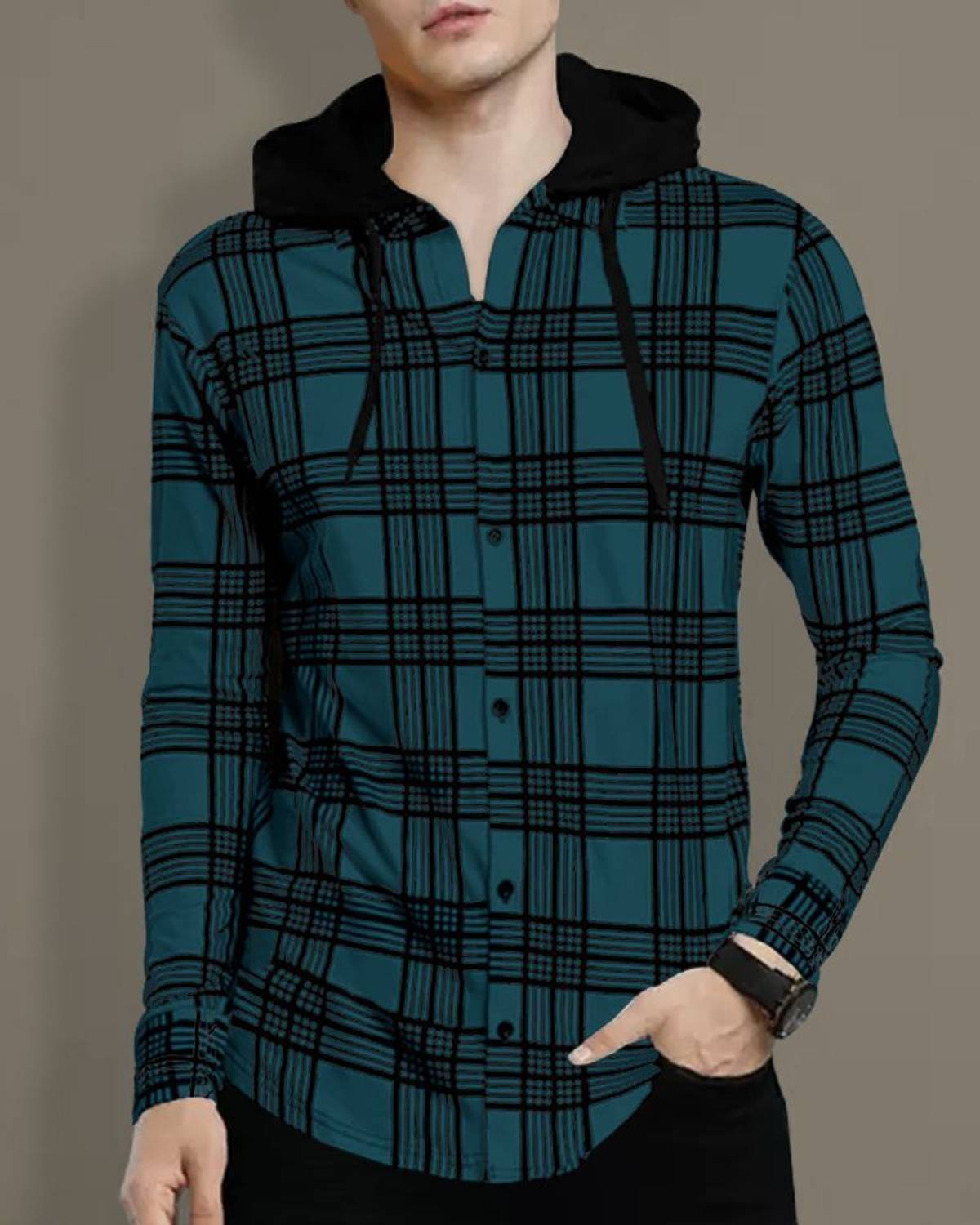 EyeBogler Men Colorblock Hooded Neck Cotton Blend Blue T-Shirt