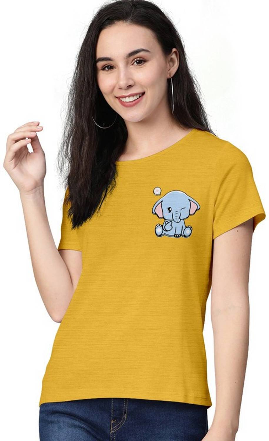 AASHANK Printed Women Crew Neck Yellow T-Shirt