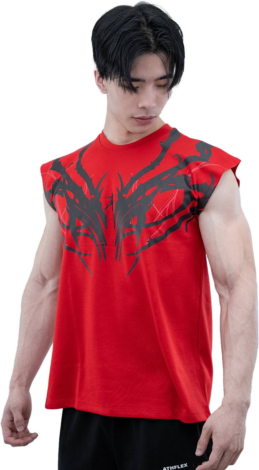 Athflex Men Red Round Neck Printed T-Shirt - Image 2