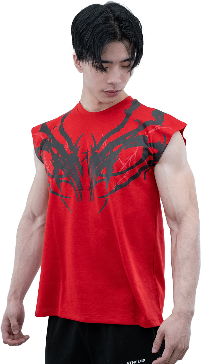 Image of Athflex Printed Men Round Neck Red T-Shirt