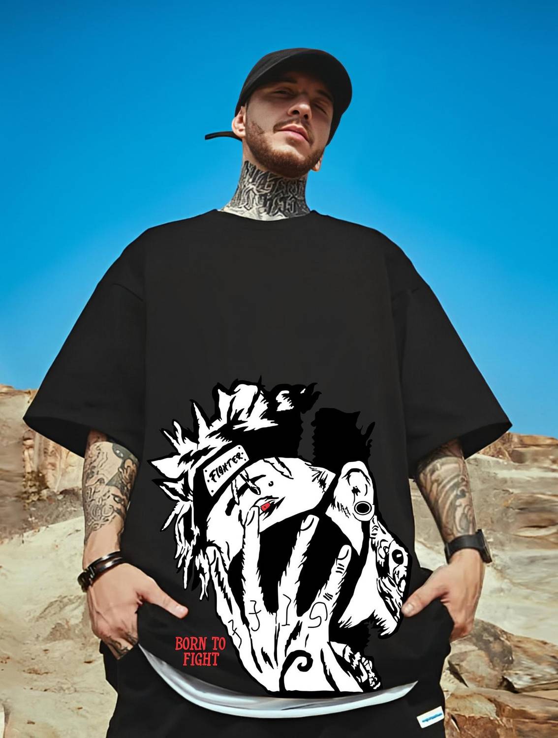 BUKKL Printed Men Round Neck Black T-Shirt