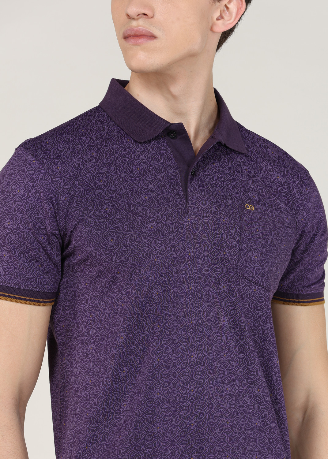 Image of PETER ENGLAND Solid Men Polo Neck Purple T-Shirt