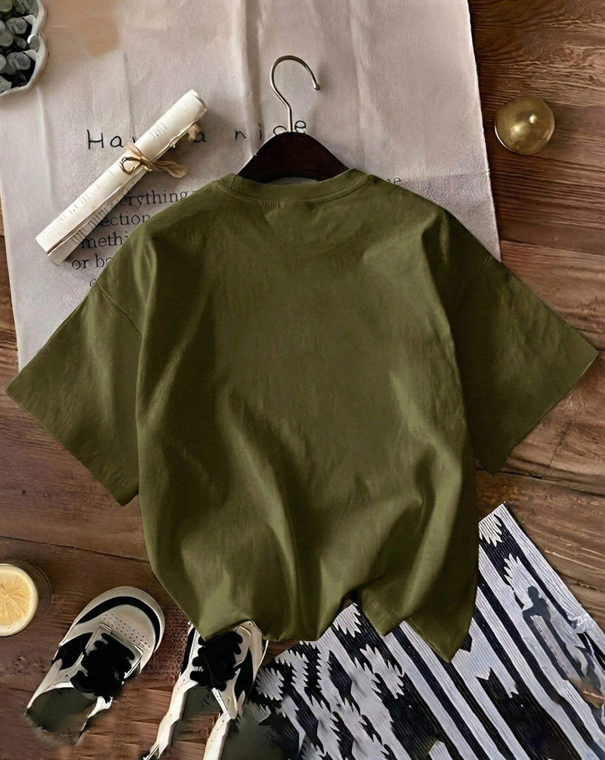 Image of GLOBAL NOMAD Women Graphic Print Round Neck Cotton Blend Green T-Shirt