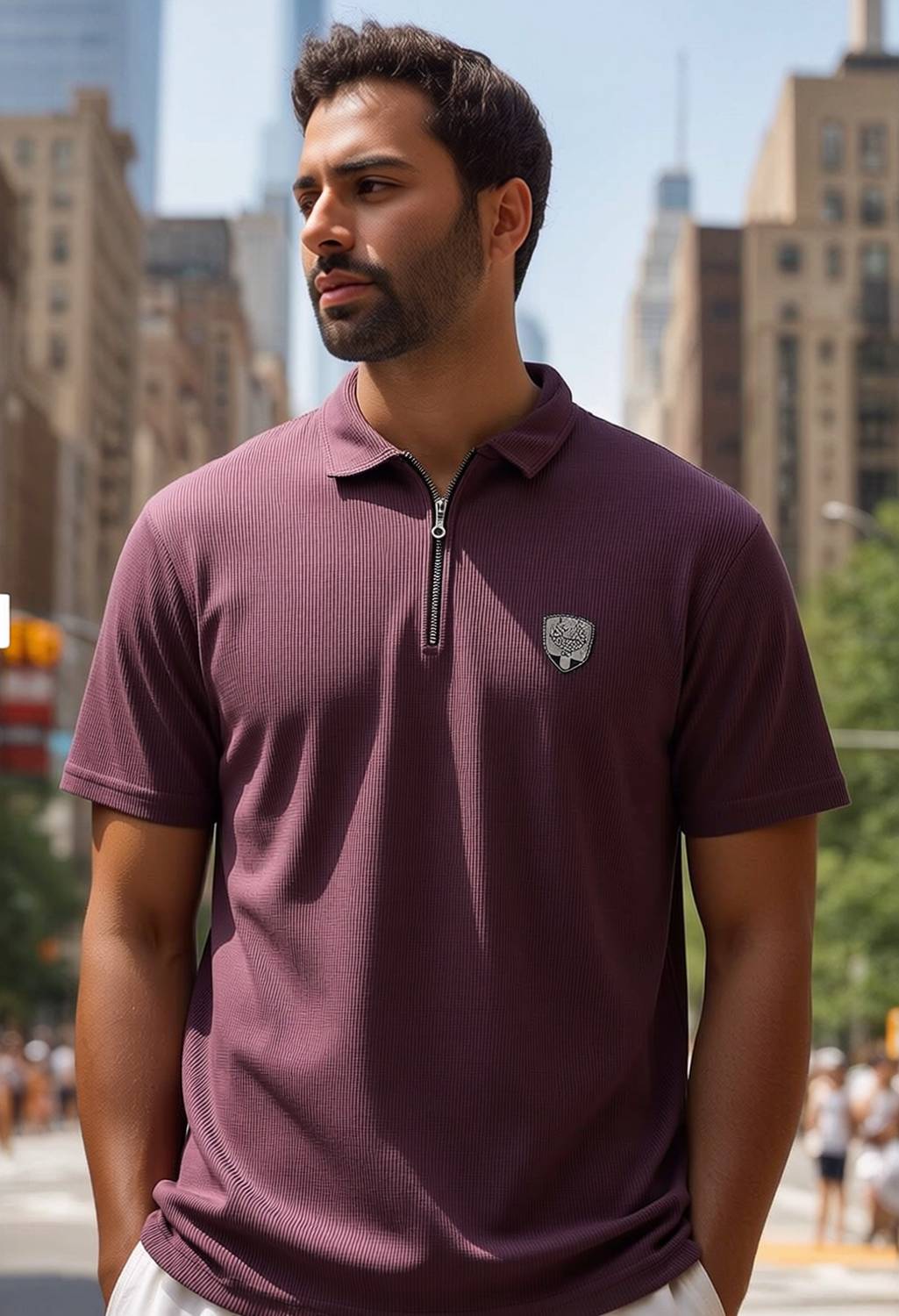 3BROS Men Self Design Polo Neck Polycotton Pink T-Shirt