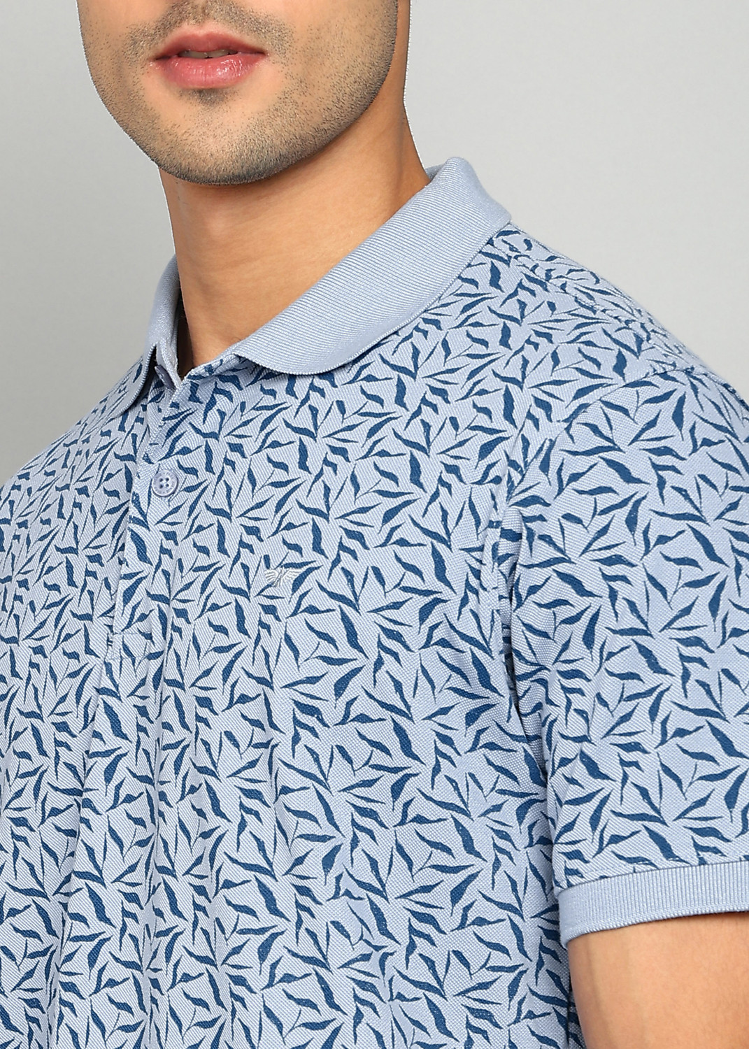 Image of PARK AVENUE Printed Men Polo Neck Light Blue T-Shirt